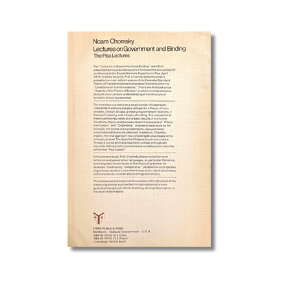 Lectures on government and binding